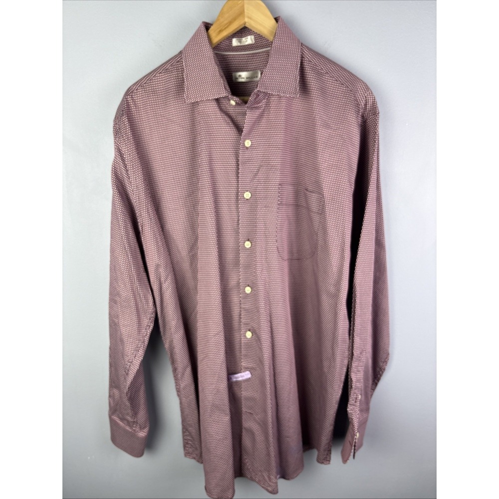 Peter Millar Long Sleeve Button Up Shirt XL Red Micro Paisley Dress Shirt